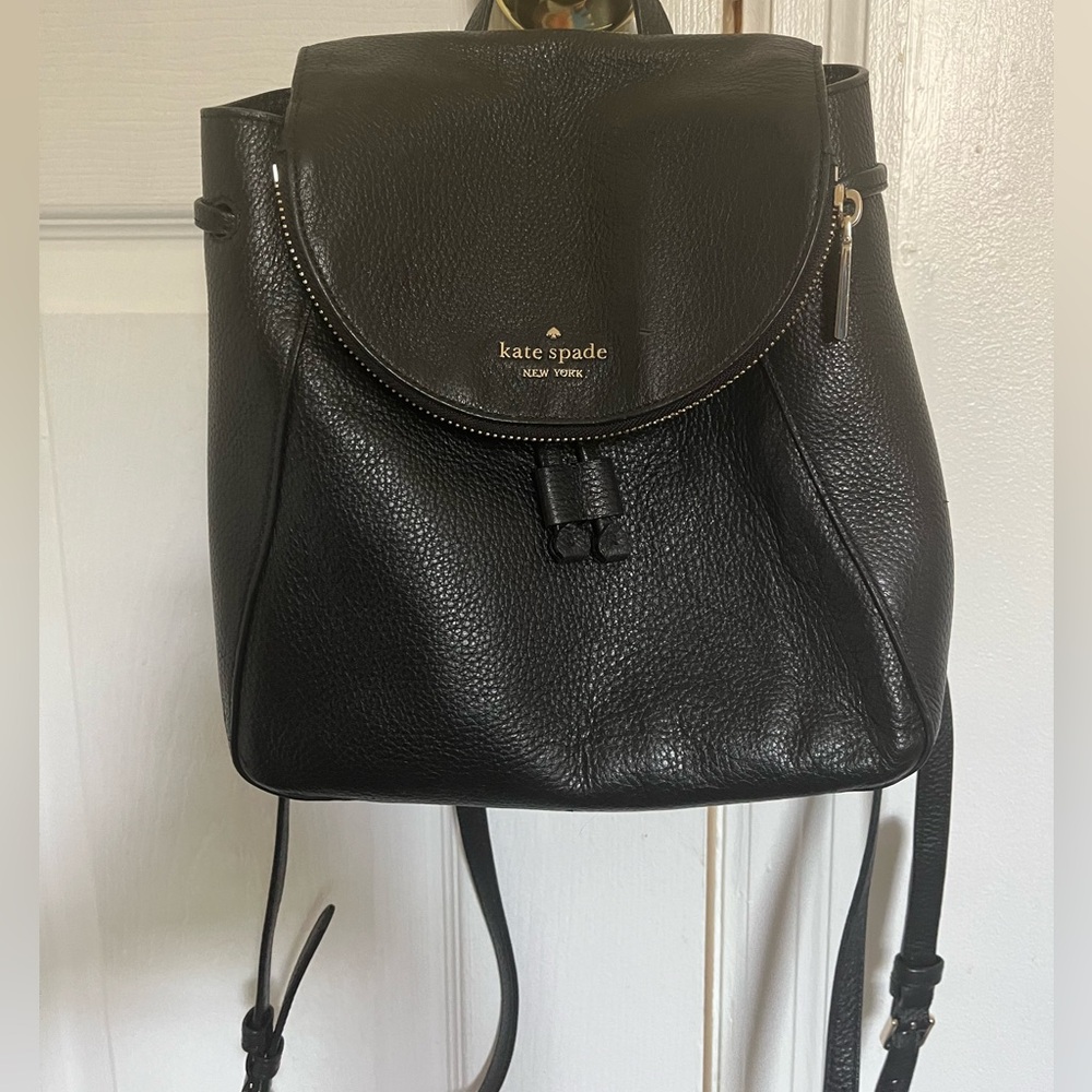 kate spade Black Pebbled Leather Backpack with Gold Hardware